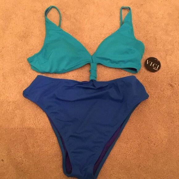 NWT Vici Teal and Royal Blue Cutout One Piece - Picture 1 of 4